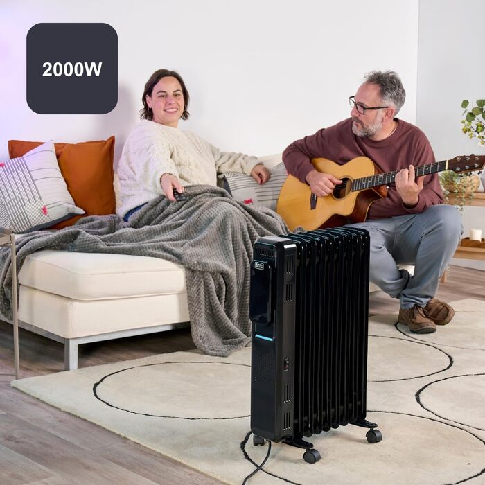 Масляний радіатор BLACK+DECKER BXRA2300E, 2000 Вт, 9 секцій, з регульованим термостатом та захистом від перегріву, чорний