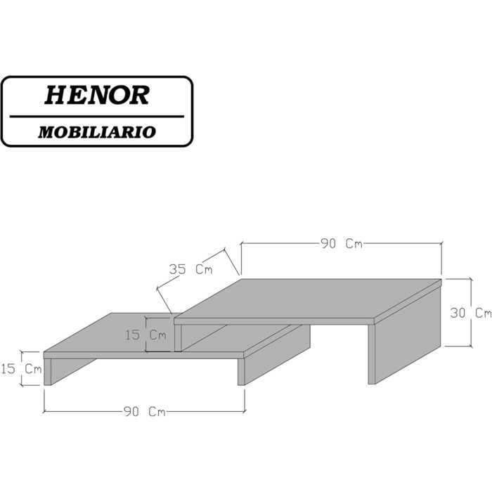 Телевізійна тумба Henor з регульованою драбинкою, FSC® дерево, 90+90x35x30/15 см, графіт