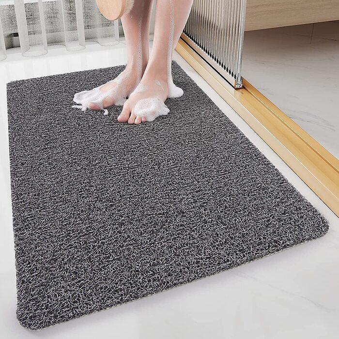 Протиковзкий килимок для душу LY4U з ПВХ та люфи, квадратний, 60x60 см, чорний+сірий, машинне прання, для ванної та душової кабіни
