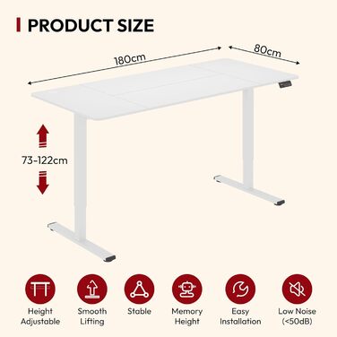 Електричний регульований стіл SANODESK 180x80 см для домашнього офісу, білий, ергономічний комп'ютерний стіл для роботи стоячи й сидячи