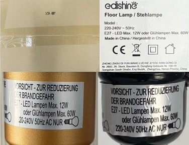 Торшер EDISHINE LED для вітальні, димований, E27, лампа для читання з лляним абажуром і пультом, підлоговий світильник з 3 режимами кольору, вінтажний для спальні, чорний