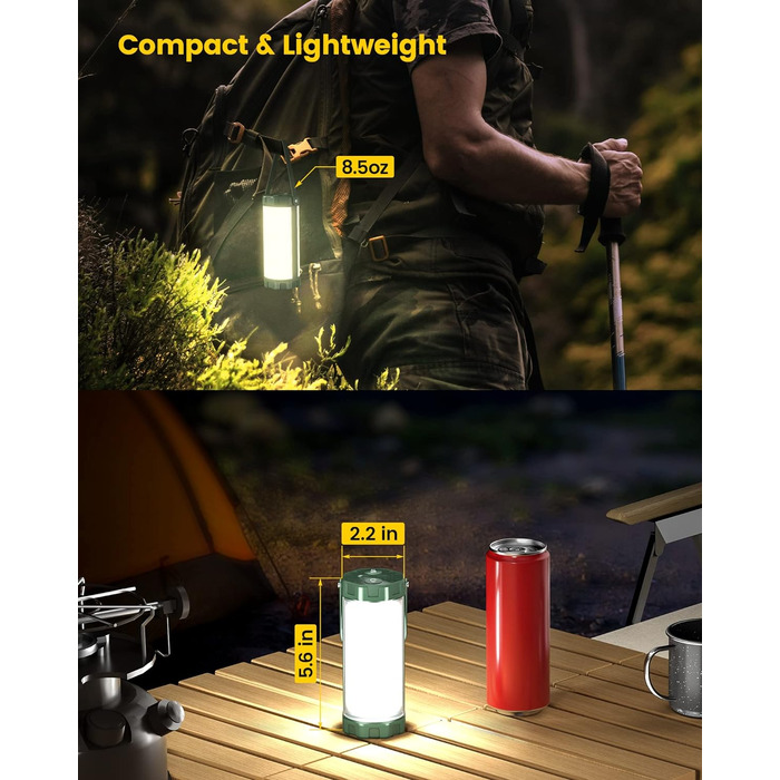 Похідна LED лампа Glocusent 106LED, 1200 Люмен, 5 режимів яскравості, 3 режими + SOS, акумуляторна, до 80 годин роботи, водонепроникна IP68, аварійна лампа для кемпінгу, відключення світла, бурі, туризму