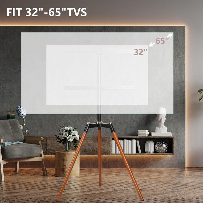 Штатив-телевізійна стійка ETHU для телевізорів 32-65 дюймів (Curved LED) | Регульована висота, поворот 140°, VESA до 600x400 мм, вантажопідйомність 40 кг, коричневий
