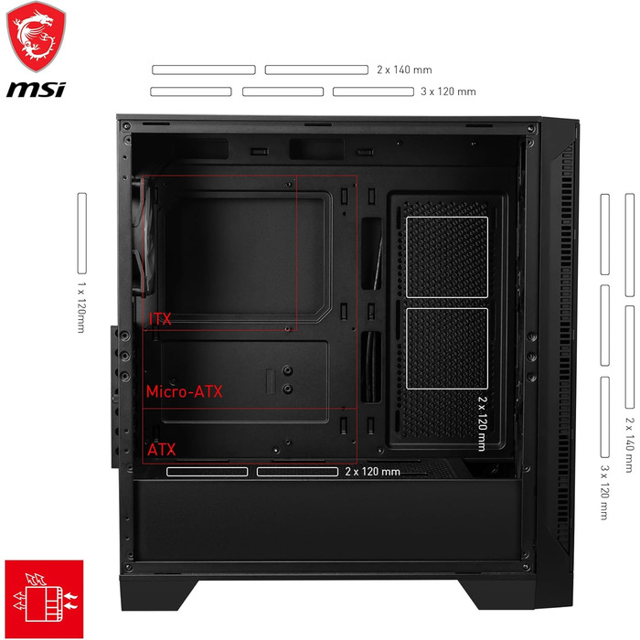 Корпус для ПК MSI MAG Forge 321R Airflow, Mid-Tower, підтримка ATX, сумісний з RTX 40, ARGB-вентилятори, магнітні пилові фільтри, загартоване скло, концентратор ARGB, USB 3.2 Gen 2x2 Type-C