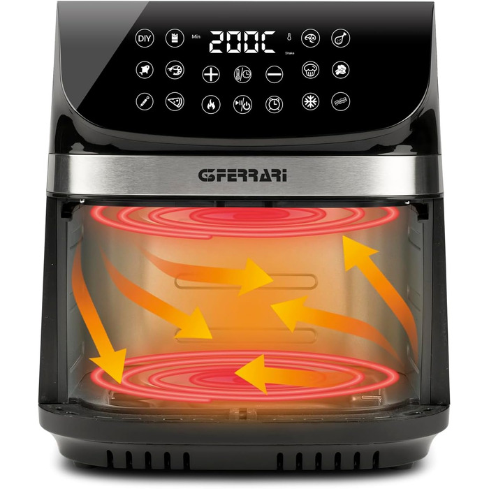 Мультифункціональна аерофритюрниця та гриль G3 Ferrari Friggisano BBQ G10181, 2000 Вт, 10 л XXL, 8 програм, бездимний барбекю, чорний/сірий