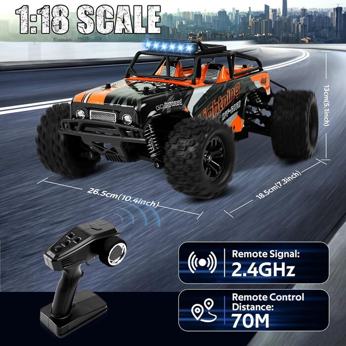 RC Автомобіль Monster Truck 1:18 4WD 40 км/год, радіокерування, водонепроникний, подарунок для підлітків та дорослих