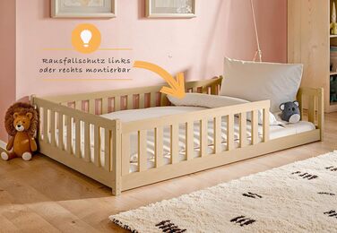 Дитяче ліжко Монтессорі Kids Collective 120x200 см, дерев'яне підлогове ліжко з бортиками та ламелями, натуральна сосна, для хлопчиків та дівчаток