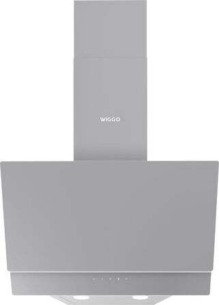 Похила витяжка для кухні Wiggo 50 см, сіра з LED-дисплеєм, продуктивність 300 м³/год, режими відведення та рециркуляції повітря, скляний фасад, у комплекті жировий та 2 вугільні фільтри