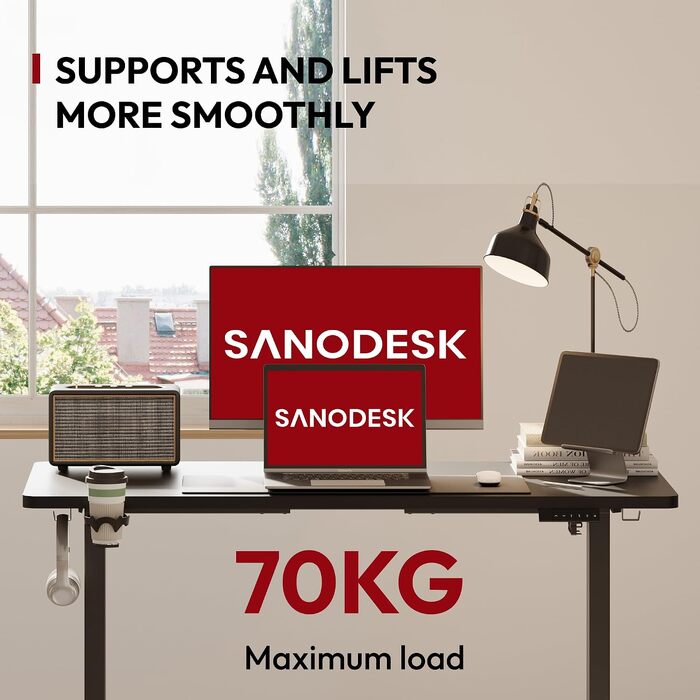 Електричний підйомний стіл SANODESK 200x80 см, ергономічний комп'ютерний стіл для роботи сидячи та стоячи з функцією пам'яті