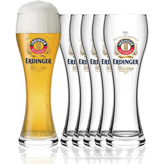 Набір келихів для пшеничного пива ERDINGER 0,5 л, 6 шт — оригінальні склянки для вайсбір, ідеальний подарунок для поціновувачів пива