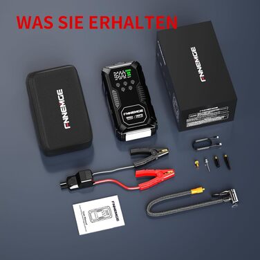 Пусковий пристрій (бустер) FNNEMGE 26800mAh 9000A з компресором 160PSI для авто 12V (бензин та дизель до 12.0L), Powerbank з LCD-екраном та LED-ліхтарем
