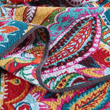 Покривало Qucover Boho 230x250 см з наволочками, бавовняне, кольорове стьобане для двоспального ліжка, стиль Пейслі