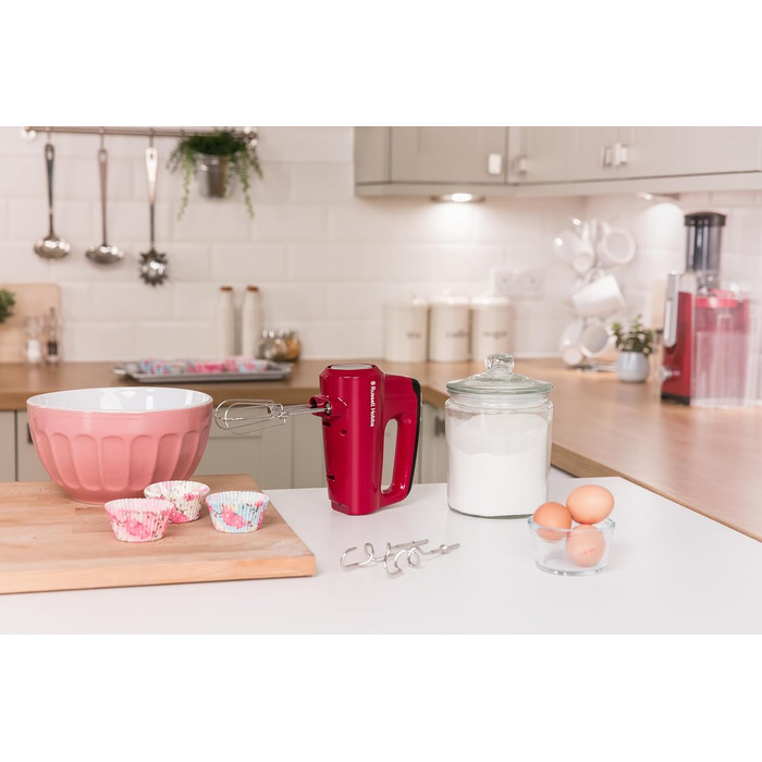 Міксер ручний Russell Hobbs Desire Red 5 швидкостей + турбо, насадки для тіста, кнопка виштовхування, підставка