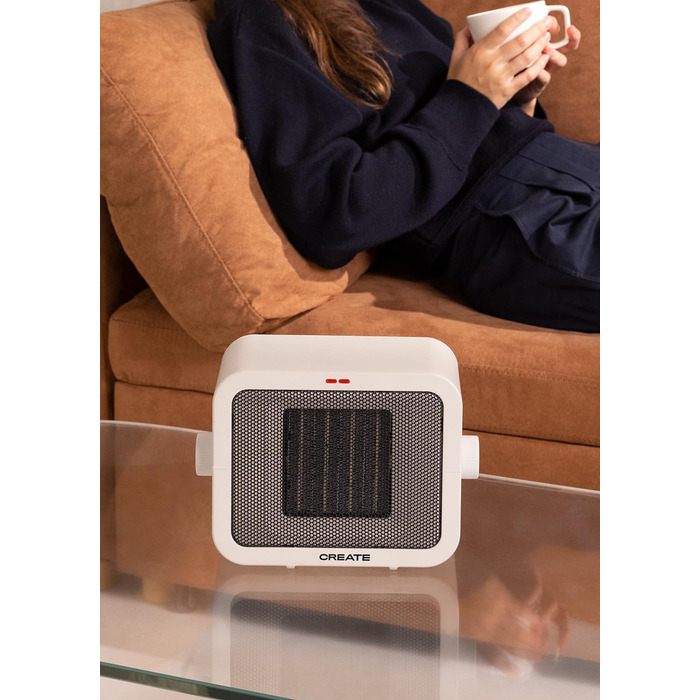 Керамічний обігрівач CREATE/WARM BOX, білий, 1500 Вт, портативний, з термостатом, 2 режими потужності, PTC-нагрів, захист від перегріву