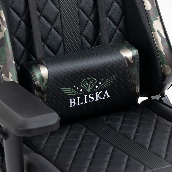 Ігрове крісло з підніжкою та ергономічними 4D-підлокітниками, у спортивному стилі, з регульованою спинкою і подушкою для підтримки хребта, чорне/військово-зелене