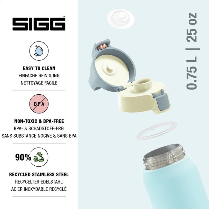 Спортивна пляшка для води Sigg Shield ONE з нержавіючої сталі для газованих напоїв, герметична, BPA-free, 0.75 л, колір Breeze