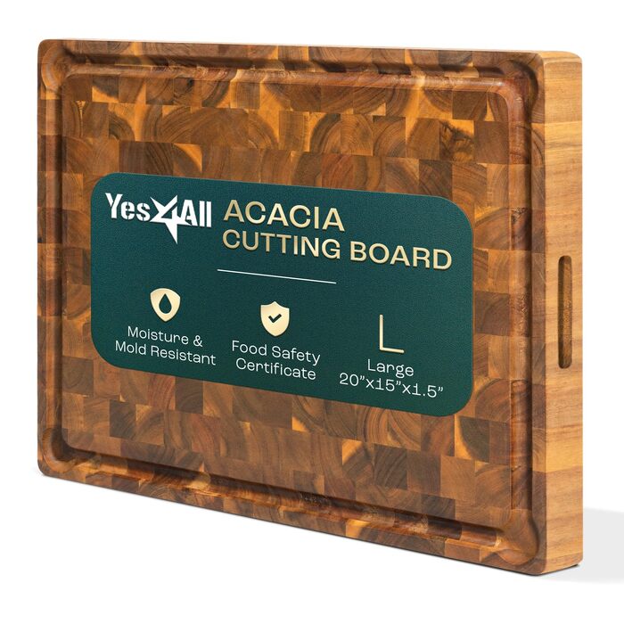 Дошка обробна Yes4All з акації для кухні 43x33x3.5 см, з жолобком для соку, попередньо оброблена олією