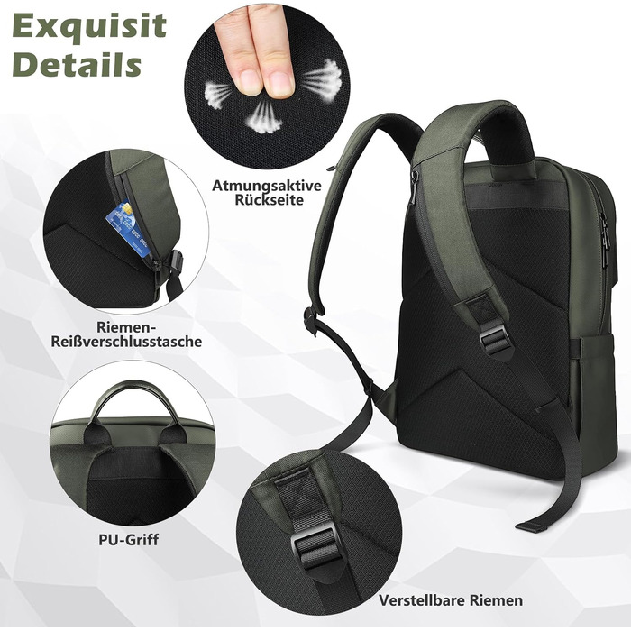 Бізнес-рюкзак для ноутбука 15.6 дюймів hk Business Rucksack, тонкий міський рюкзак для чоловіків та жінок (Зелений)