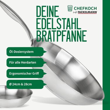 Набір сковорідок Fackelmann Chefkoch München зі сталі, 2 шт. (24 та 28 см), для індукційних плит, підходять для посудомийних машин