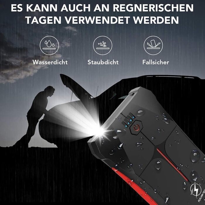Powerbank для запуску авто FLYLINKTECH 4000A, 12V. Запуск до 9L бензину/8.5L дизеля. IP67, водонепроникний. LED, USB та USB-C.