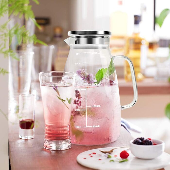 Скляна карафа Aofmee 2 літри з кришкою, для води, соку, айс-ті, 2L