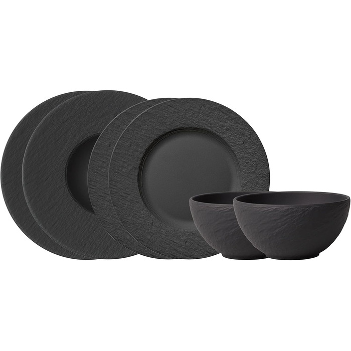 Стартовий набір Villeroy & Boch Manufacture Rock, 6 предметів, преміум порцеляна, чорний + набір келихів для білого вина, 4 шт, 380 мл, кришталь, прозоро-чорний, комплект