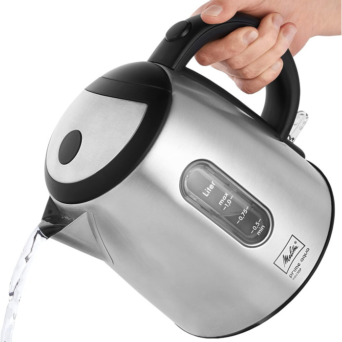 Електрочайник MELITTA Prime Aqua Mini Top 1,0 л, 2200 Вт, нержавіюча сталь, зовнішній індикатор рівня води