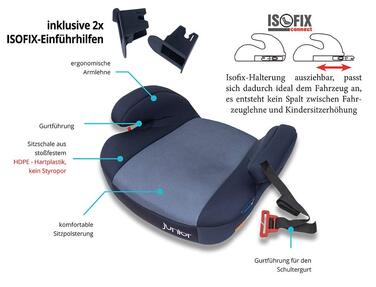Дитяча автопідставка PETEX Max Plus з Isofix, сіра, ECE R129 i-Size, для дітей 7-12 років, зростом 125-150 см