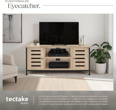 Тумба під телевізор tectake®: промисловий дизайн, дерево + метал, 110 x 41.5 x 50.5 см, для телевізорів до 55 дюймів