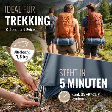 Ультралегкий намет для трекінгу та кемпінгу WANDERFALKE Trail на 1-2 особи, водонепроникний 4000мм, компактний намет для байкпакінгу та подорожей (Polar Blue, TRAIL 1)