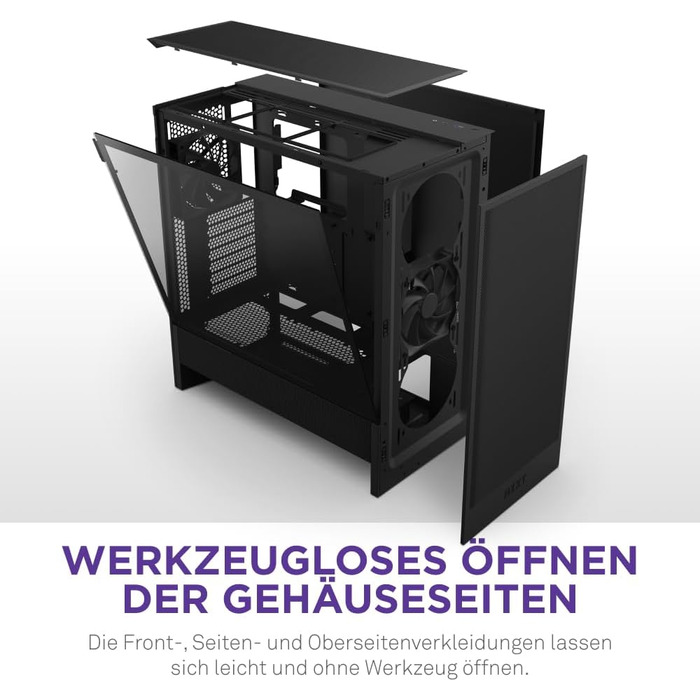 NZXT H5 Flow – компактний ігровий ATX Midi Tower корпус для ПК, високий повітряний потік, 2 вентилятори 120 мм, підтримка радіатора 360 мм спереду та 240 мм зверху, чорний