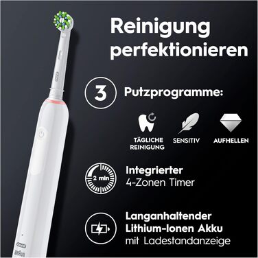 Електричні зубні щітки Oral-B Pro 3 3900 (набір 2 шт) + 3 смінні насадки, 3 режими чищення, 360° контроль тиску, White/Black