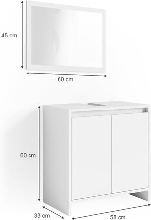 Комплект меблів для ванної Vicco Emma, білий, 2 предмети: тумба під умивальник і дзеркало