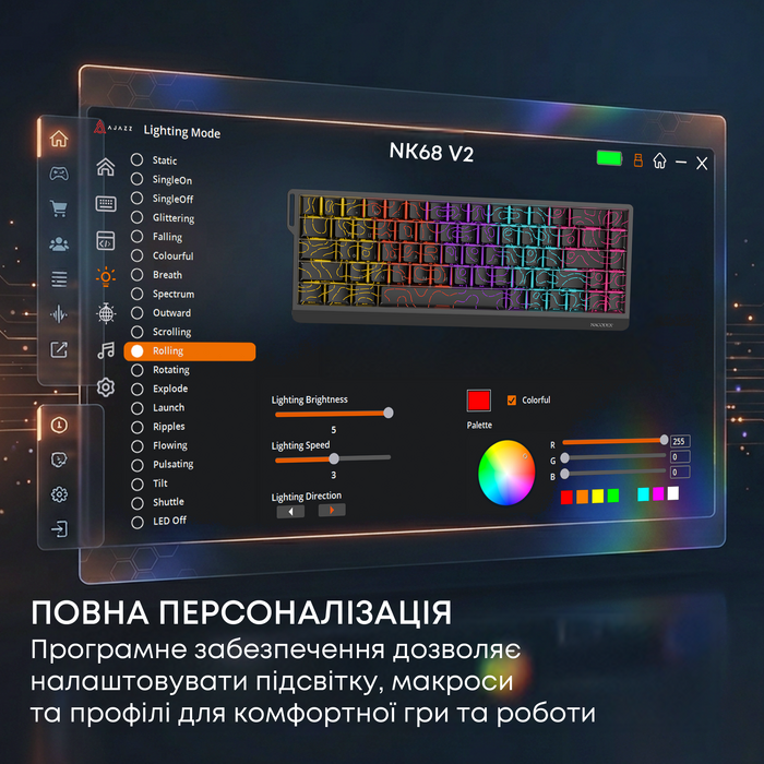 Дротова механічна клавіатура Ajazz NK68 V2 Red Switch (NK68-V2-R-PWB)