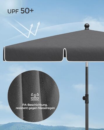 Парасолька від сонця SONGMICS 180 x 125 см для балкона та тераси, захист UPF 50+, регульована висота та нахил 30°, сіра, без стійки, GPU180G01