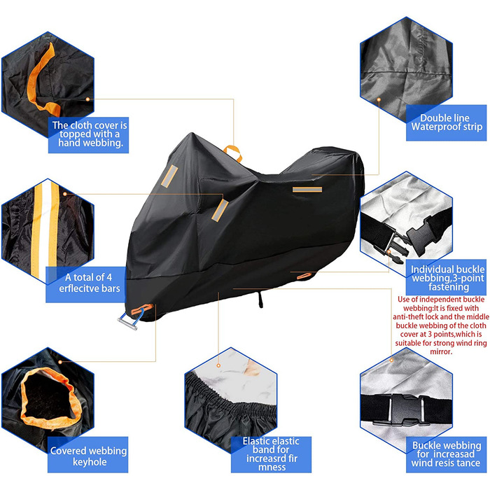 Baogaier Мотоциклетний чохол 300D, водонепроникний, XXXL, посилений, для вулиці, з подвійними швами та замковим отвором, 265x105x125 см, чорний
