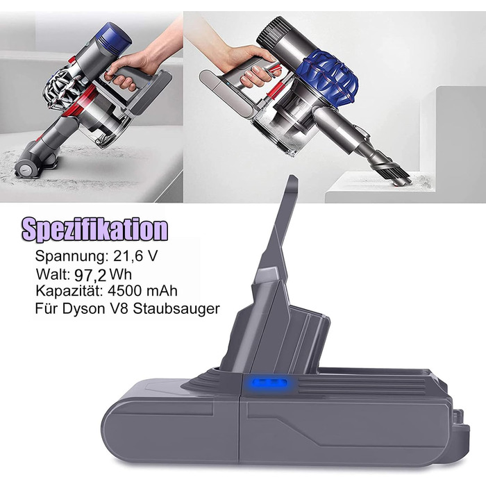 Акумулятор KUNLUN V8 21.6V Li-Ion для пилососа Dyson V8 Absolute/Animal/Fluffy/Motorhead/Slim, бездротовий, зарядний пристрій