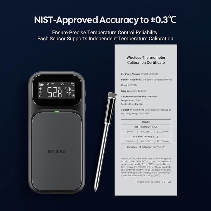 Термометр для м'яса INKBIRD INT-31-BW: бездротовий, Wi-Fi, Bluetooth, для приготування на грилі, в духовці, мангалі, фритюрниці