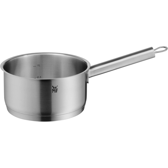 Каструля WMF Comfort Line 1,4 л з кришкою, 16 см, маленька каструля для молока, індукція, матова нержавіюча сталь Cromargan, з мірною шкалою, штабельована, без покриття