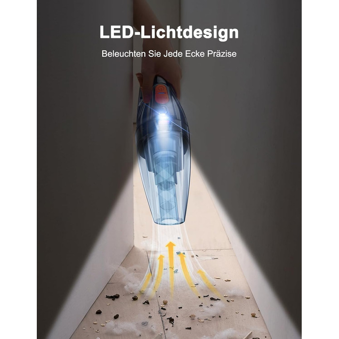 Акумуляторний ручний пилосос для авто та дому з LED-підсвіткою, потужність 9000Па, вологосухий, з док-станцією та 2 HEPA-фільтрами