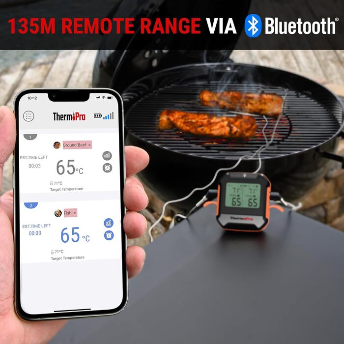 Цифровий термометр для м'яса ThermoPro з двома щупами: для гриля, барбекю, смаження, з Bluetooth 5.0 та функцією сповіщення
