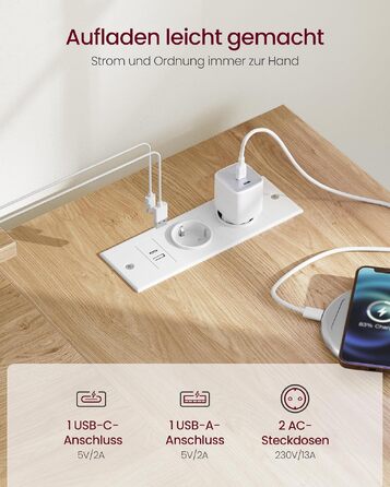 Кутовий комп'ютерний стіл VASAGLE L-подібний з розетками, 4 шухляди, USB, 160x80 см, колір натуральний дуб LWD173KD01