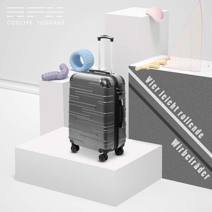 COOLIFE Валіза на колесах з ABS, розширювана, з TSA-замком, 4 колеса, темно-сіра, набір 2 шт. (L+XL)