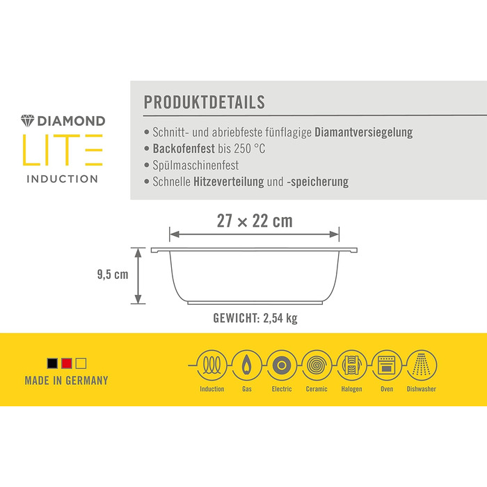 Набір каструля Woll Diamond Lite 3 л з кришкою, силіконовими ручками, для індукції, 27x22 см, універсальна для всіх плит