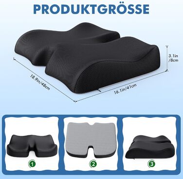 Ортопедична подушка для сидіння Benazcap з ефектом пам'яті (Memory Foam) – ергономічна подушка для розвантаження тиску в авто, офіс, геймінг та дім, зі знімним чохлом, 45*41*8 см