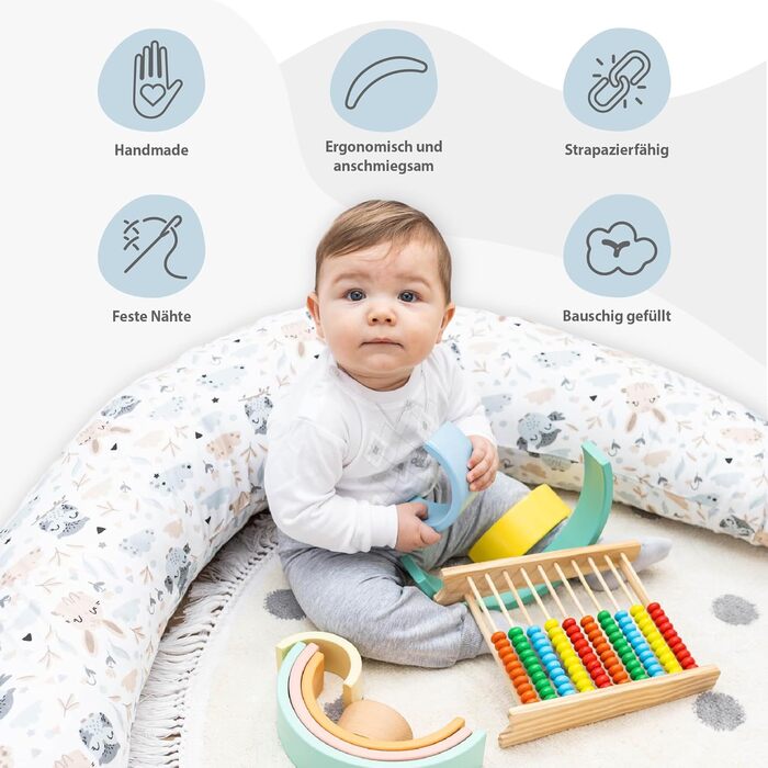 Подушка для вагітних та годування Totsy Baby XXL, 190 см, бавовна, для сну на боці, з совами