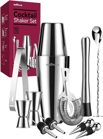 Преміум набір для коктейлів Boston Shaker 800/600 мл, 12 предметів, нержавіюча сталь, барний аксесуар, міксер, ложка, подарунковий сет
