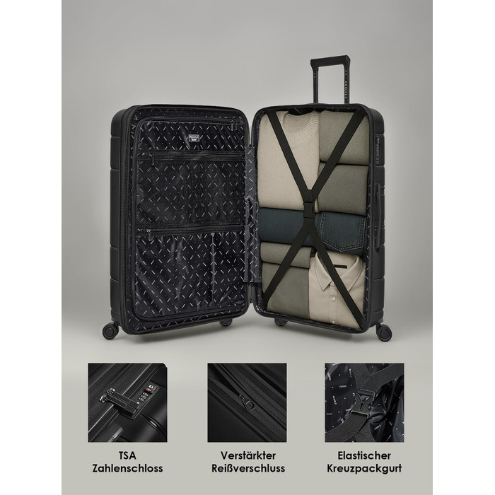 Валіза для подорожей REDOLZ Essentials 11 XL, пластикова, чорна, 76x51x32 см, з TSA-замком та розширенням