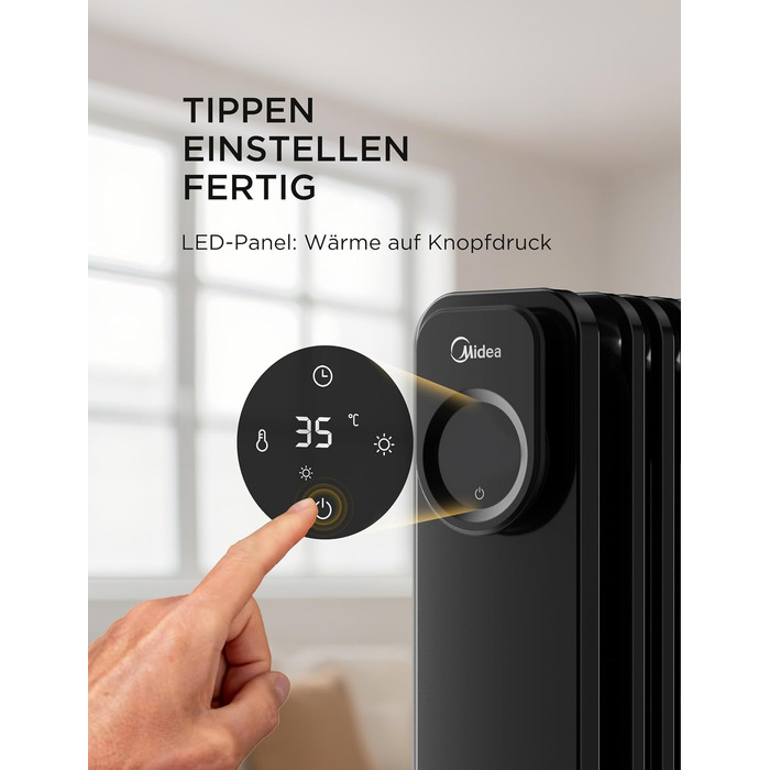 Масляний радіатор Midea NY2311-24UR, 2300Вт, 11 секцій, з пультом ДК та LED-дисплеєм, чорний