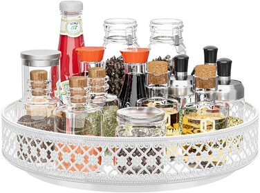 Обертова підставка-органайзер Ovicar Lazy Susan 33 см з металу, біла – для спецій, шафи, кухні, ванної, холодильника